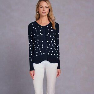 Old Navy Button Down Cardigan Small POLKA DOT Black White Lightweight Stretch